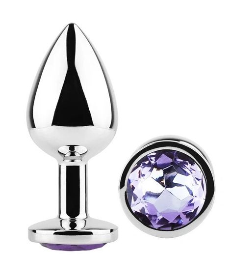 Анальна пробка EGZO Silver Round Plug S з нержавіючої сталі, з аметистовим кристалом, 70 мм Sex Aura | Зображення 1