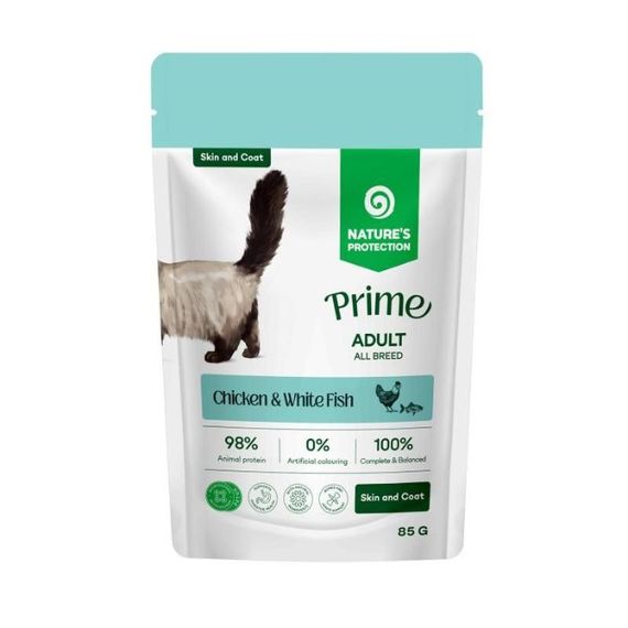 Вологий корм для котів з куркою та рибою Nature's Protection Prime Cats Skin & Coat, 85 гр