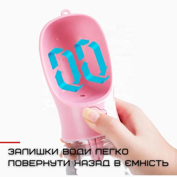 Прогулянкова Поїлка Для Животних Дорожній Автоматична Пляшка 350 мл Рожева | Зображення 5