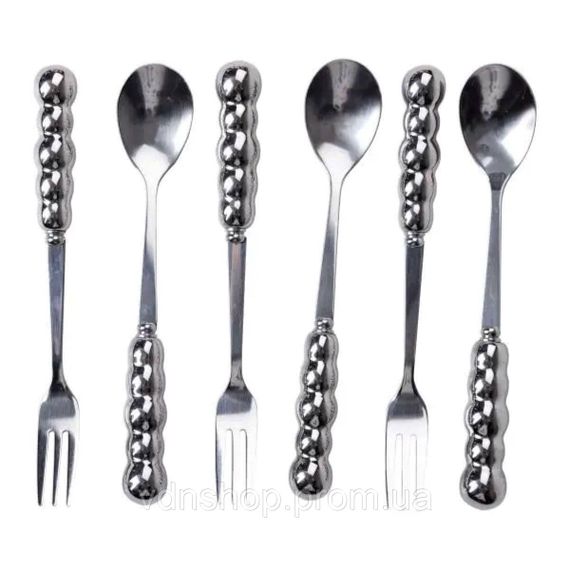 Набір десертних виделок і ложок на 3 персони з підставкою з порцелянау 7 предметів Сірий HP-20-61 | Зображення 3