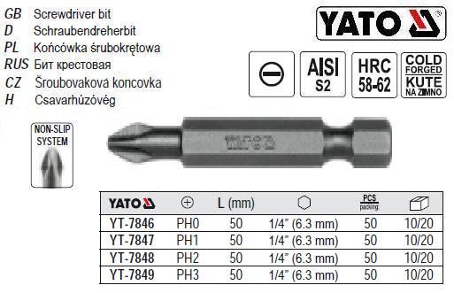 Насадка викрутки викруткова хрестова 1/4" l=50 мм PH2 YATO-7848