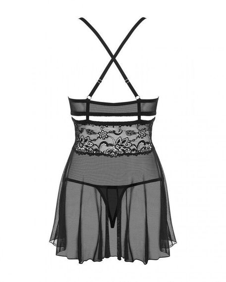 Еротичний мереживний комплект із сіточкою Obsessive 838-BAB-1babydoll & thong black, чорний, пен, S/M | Зображення 6