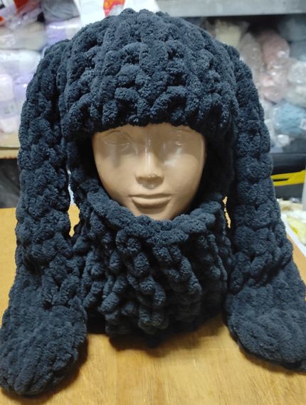 Балаклава колір 60 плюшева з вушками зайчик чорна puffy | Зображення 1