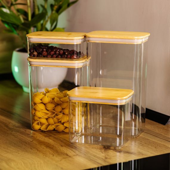 Банки для сипучих продуктів набір із 4 шт пластикові з бамбуковими кришками HP-1302 | Зображення 4