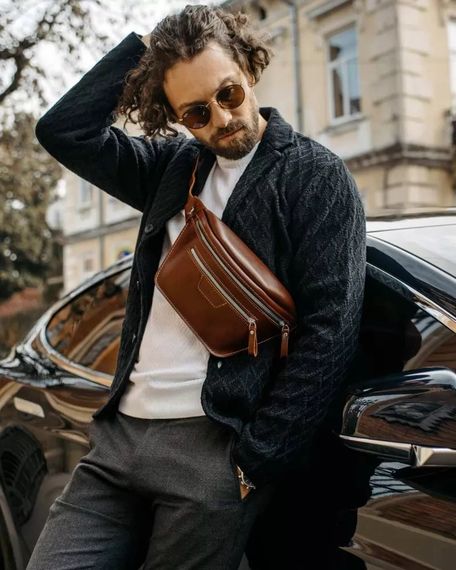 Шкіряна поясна сумка Skin and Skin Bum Bag 30х17х8 см Коньячна (WB05CO) | Зображення 3