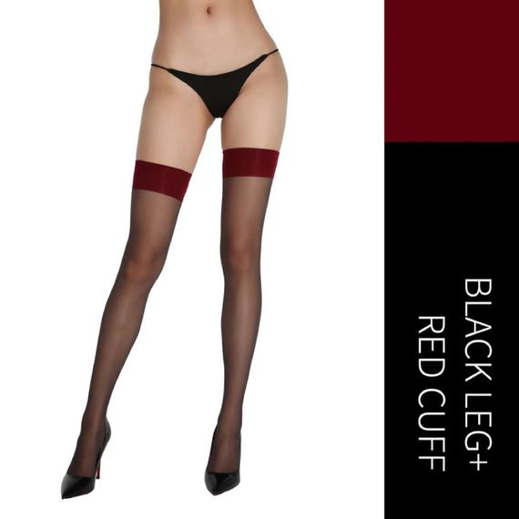 Панчохи для БДСМ ультратонкі UPKO Tearable чорні з бордовою гумкою, One Size sexstyle