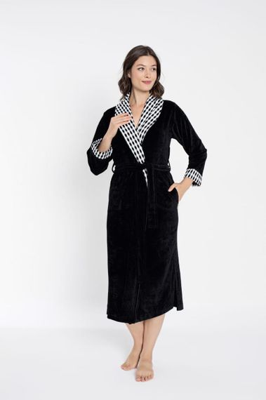 Женский велюровый халат Nusa 0499 длинный, черный 4XL | Зображення 5