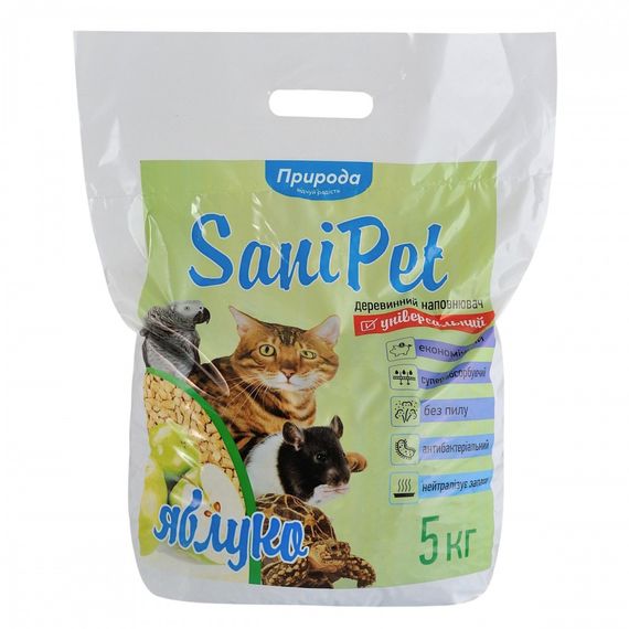 Наповнювач Природа Sani Pet Яблуко гігієнічний для котячих туалетів деревинний 5 кг | Зображення 1