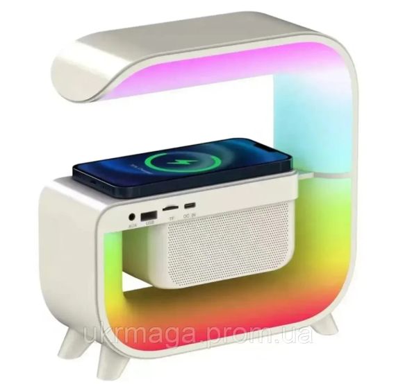 Нічний акумуляторний RGB G 3 з бездротовою зарядкою 15W і Bluetooth колонкою 3W Настільна смарт лампа