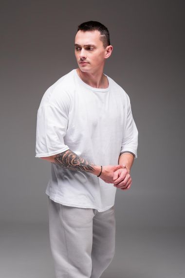 Мужская классическая футболка хлопковая больших размеров RA2242 размер 4XL, цвет белый | Зображення 7