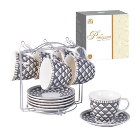 Сервіз чайний Роберта 12 предметів (ч.240мл + блюдце d14см) на стійці S&T
