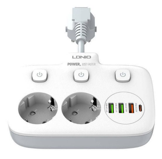 Мережевий фільтр LDNIO SE2435 подовжувач 2 розетки 3 USB 1 Type-C Білий | Зображення 5