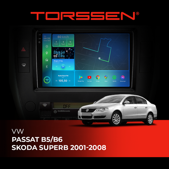 Штатна магнітола Torssen 2K VW Passat B5,Skoda Superb 01-08 F98256 4G Carplay DSP