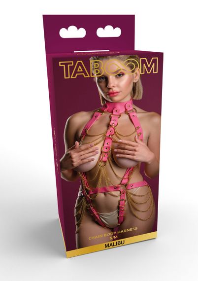 Портупея с декоративными золотистыми цепочками Taboom Malibu розовая, S/M Sex Aura