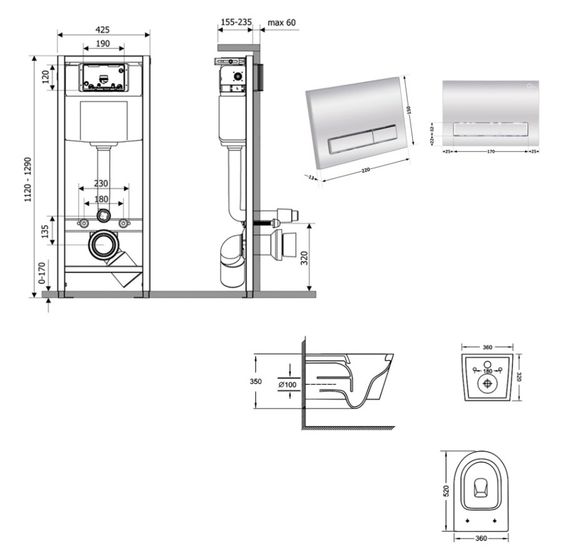 Набір Qtap Nest 4 в 1 підвісний унітаз Jay Ultra Quiet 520x360x320 + комплект інсталяції QT07335175W48198 | Зображення 1