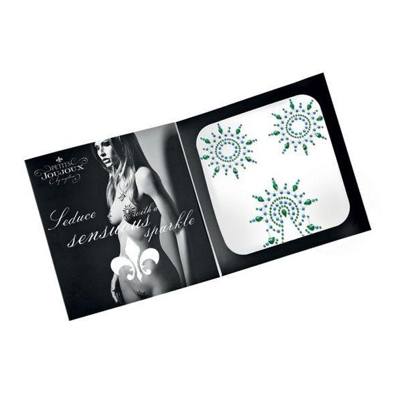 Пэстис из кристаллов Petits Joujoux Gloria set of 3 - Green/Blue, украшение на грудь и вульву Sex Aura | Зображення 2