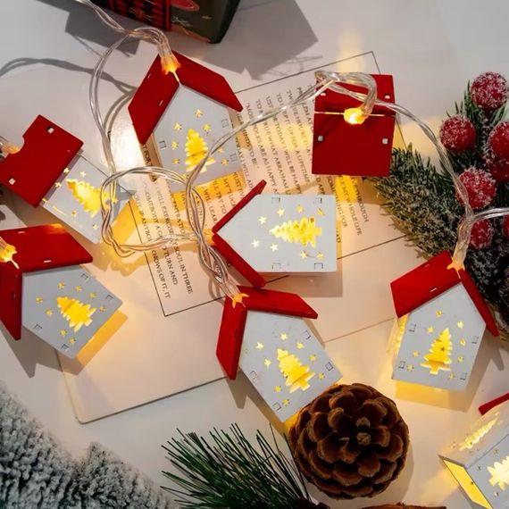 Гірлянда Будиночки Ялинка 2 метрів 10 LED ламп Жовта USB | Зображення 4