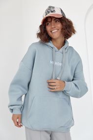 Теплое женское худи oversize с вышивкой Memory серый цвет L