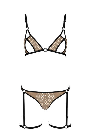 Еротичний комплект спідньої білизни Passion GABI SET L/XL beige, трусики з гартерами | Зображення 2