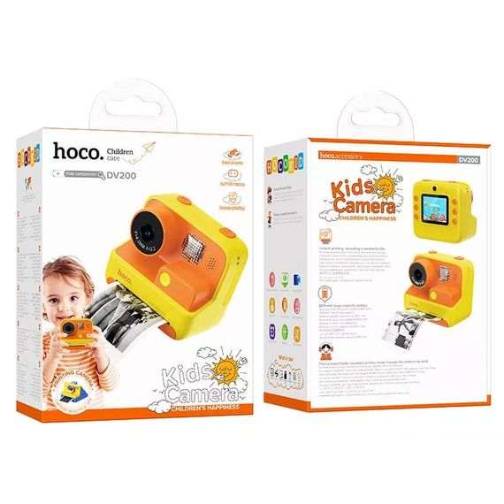Дитяча фотокамера з моментальним друком Hoco DV200 Dual lens Yellow | Зображення 2