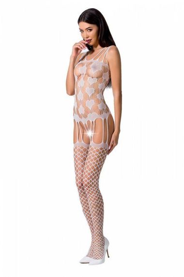 Бодістокінг Passion BS067 white, комбінезон, імітація панчох і топа на бретелях Sex Aura | Зображення 1