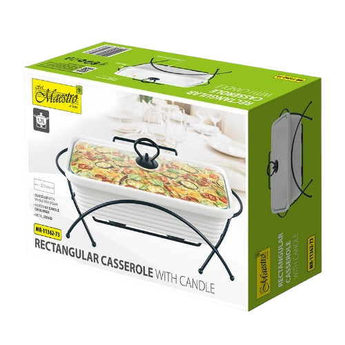 Марміт прямокутний 1,7л 32,5см кераміка скляна кришка + метал.підставка MR-11362-73 Maestro | Зображення 1