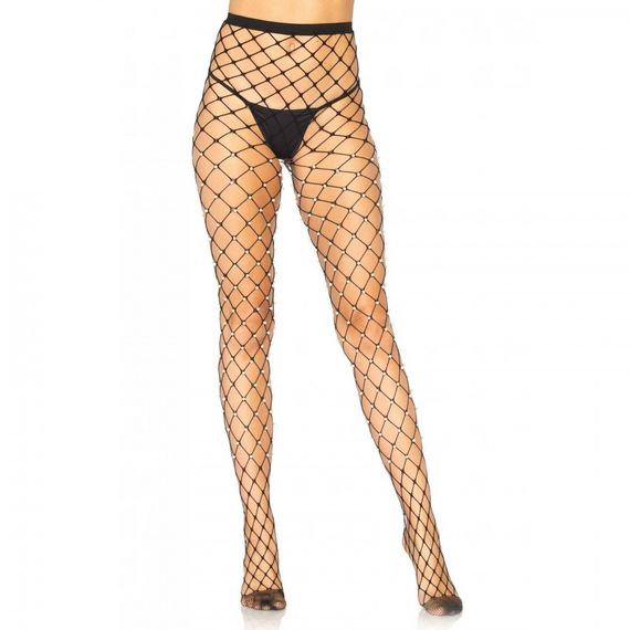 Колготки у сітку з перлами чорні Leg Avenue Faux pearl fence net tights O/S sexstyle | Зображення 1