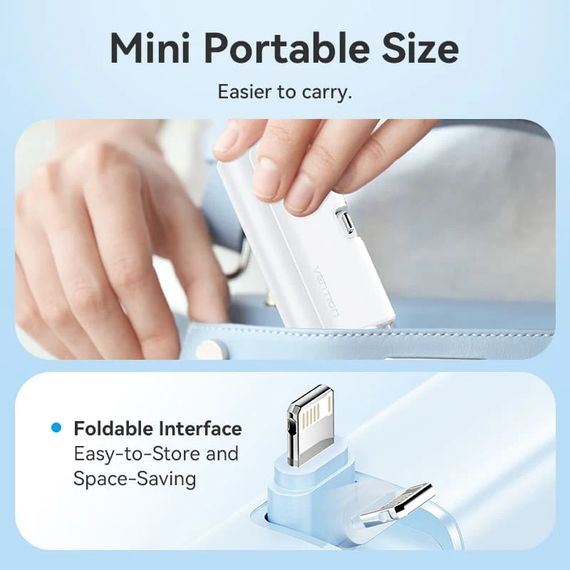 УМБ Vention 4800mAh 22,5W PD, USB-C In/Out, LED display, with built-in Lightning cable Black | Зображення 4