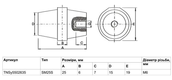 Изолятор SM25S М6 з болтом (25*19 6kV) Ny95502635 | Зображення 1