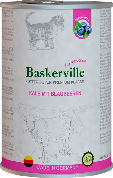 Вологий корм для котів Baskerville Super Premium Kalb Mit Blaubeeren Телятина з чорницею для кошенят 400 г. 0.4 кг