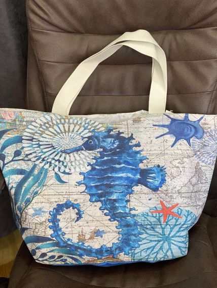 Женская большая пляжная сумка одно отделение на молнии AV109 размер 48/34, синяя | Зображення 1