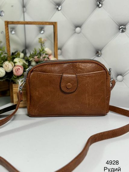 Сумка маленькая кросс-боди на длинном ремешке через плечо Рыжая Терракотовая