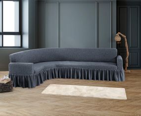 Жакардовий чохол на кутовий диван Stone з спідницею антрацит