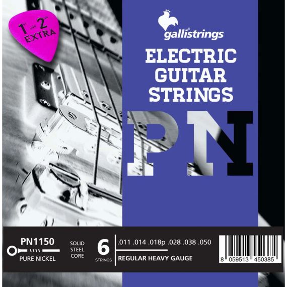 Струни для електрогітари Gallistrings PN1150 (.011-.050), REGULAR HEAVY, Pure Nickel