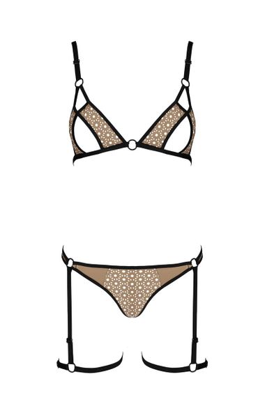 Еротичний комплект спідньої білизни Passion GABI SET S/M beige, трусики з гартерами sexstyle | Зображення 3