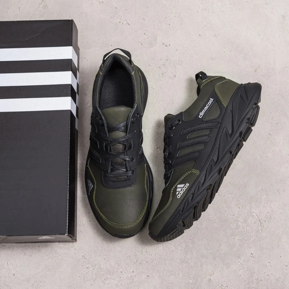 Шкіряні кросівки Adidas колір олива, чорні | Зображення 1