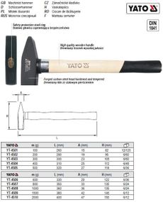 Молоток слюсарний DIN 1041 m=500 l=320 мм YATO YT-4505