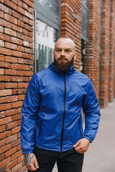 Мужская ветровка на молнии с капюшоном подкладка сетка цвет синий, размер S  BD0024 | Зображення 1