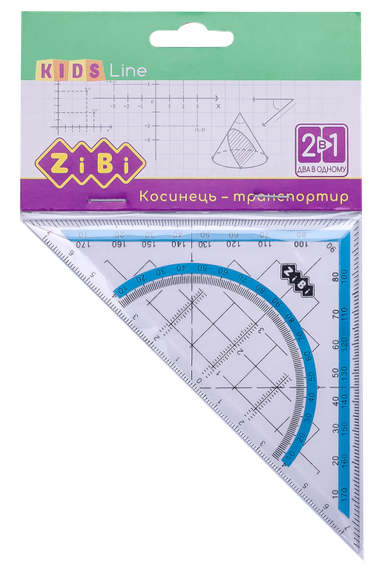 Косинець 2 в 1,140 мм, 90°45°, з блакитною смужкою, блістер, KIDS Line ZiBi ZB.5623-14 (6002)