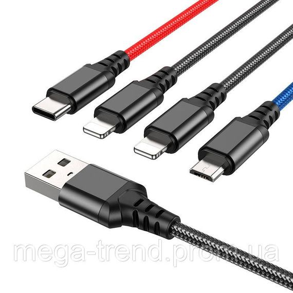 Кабель Hoco Combo 4-in-1 2lightning + Type-C + Micro USB Super charging cable X76 |1M, 2A| | Зображення 6