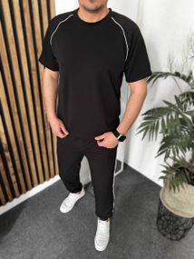 Мужской спортивный костюм с футболкой и штанами VL1016 цвет черный, размер 50/52