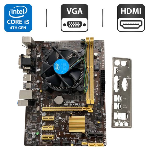 Комплект: Материнська плата Asus H81M-Plus / Intel Core i5-4570 (4 ядра по 3.2 - 3.6 GHz) / Socket LGA 1150 / Задня заглушка б/в