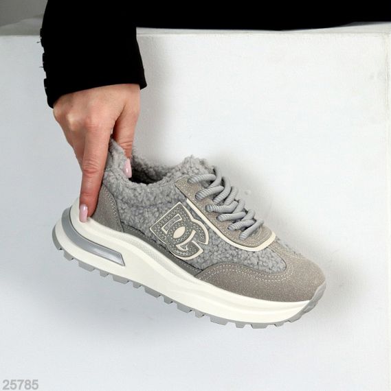 Теплі замшеві сірі кросівки з хутром Тедді доступна ціна 38