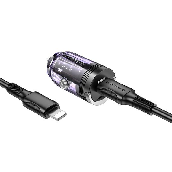 АЗП Borofone BZ29 Ray PD30W (1USB-C) + кабель Type-C to Lightning Transparent purple | Зображення 2