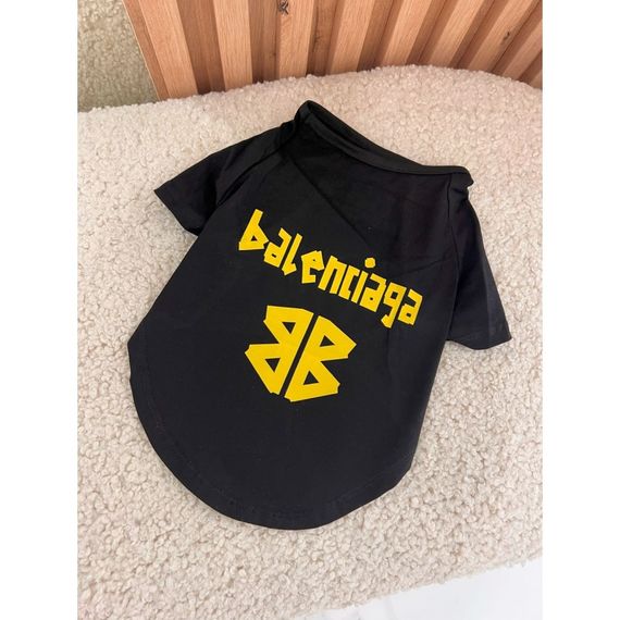 Брендовая футболка для собак Balenciaga с желтым логотипом на спинке, черная | Зображення 2