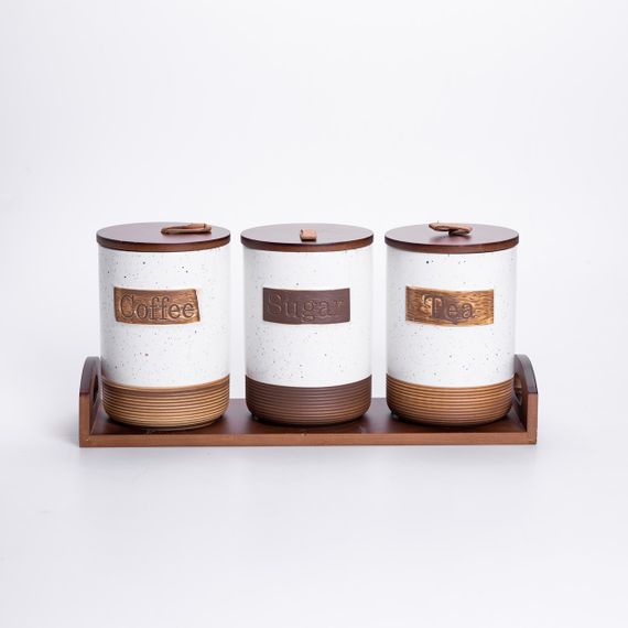 Набір банок для сипучих продуктів 3 шт. з бамбуковими кришками на підставці