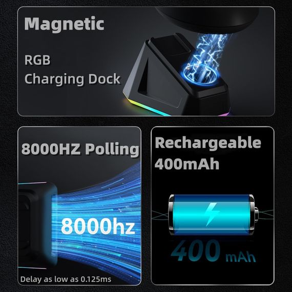 Бездротова легка магнітна миша Ajazz AJ159 PRO PAW3395 2.4G 26000 DPI RGB Чорна | Зображення 1