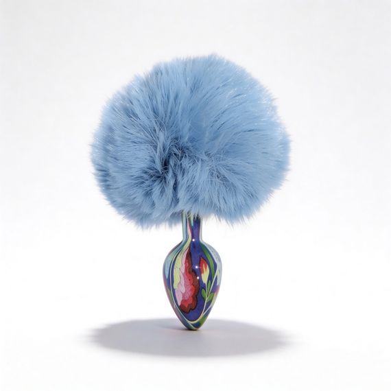 Анальна пробка з візерунком ALUME, S, металева синя з блакитним пушком, 7 х 2,8 см Sex Aura | Зображення 2