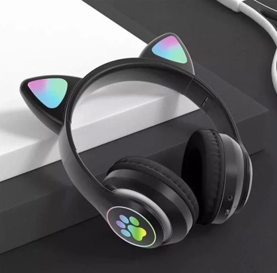 Беспроводные Bluetooth наушники с кошачьими ушками и цветной подсветкой