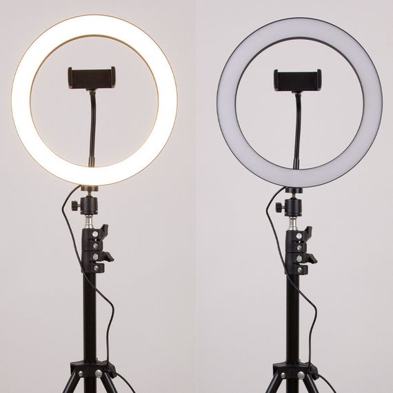 Кільцева світлодіодна LED лампа Flat Ring 10" + tripod 2.1m Black | Зображення 6
